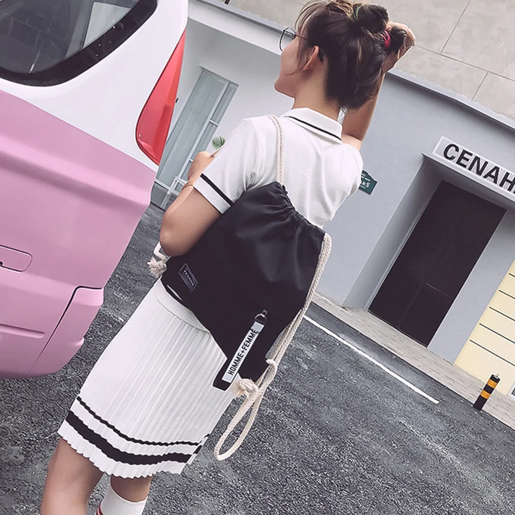 Canvas Drawstring Backpack Fashion School Gym Drawstring Bag Casual String Knapsack School Back Pack For Teenager Women