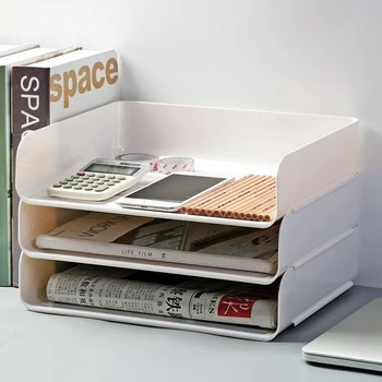 

Stackable A4 Paper File Rack Magazine Durable Anti Slip Letter File Sundries Document Tray Desktop Holder School Supplies Office
