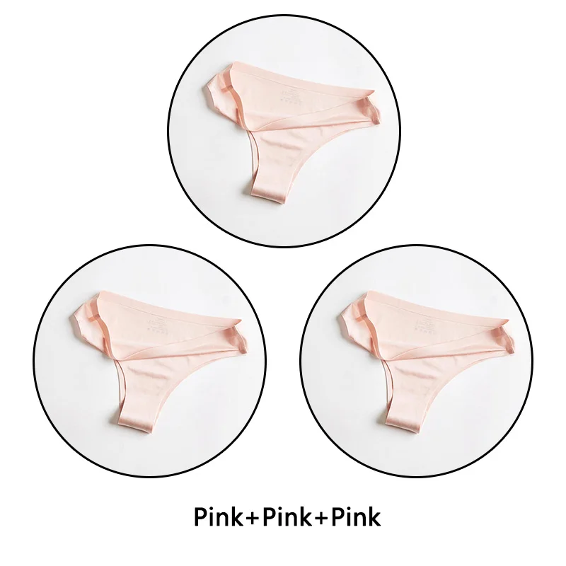 3 шт./партия, бесшовное женское нижнее белье, мягкие шелковые трусы, сексуальное женское белье, одноцветные трусы M-3XL трусы большого размера - Цвет: Pink Pink Pink