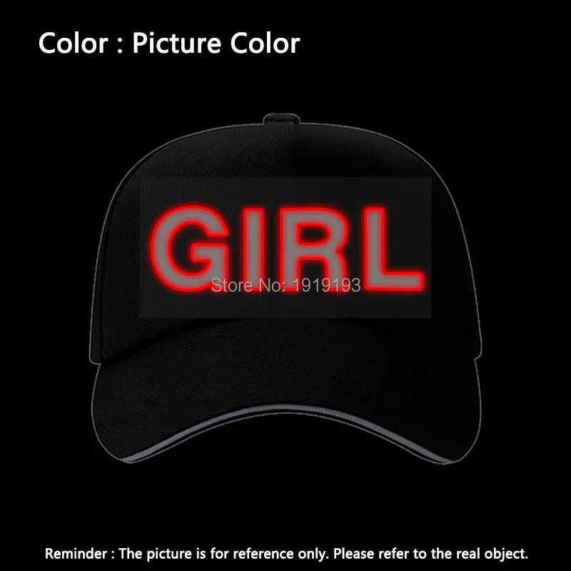 New BOY/GIRL/RAGE Fluorescent Baseball Caps EL Wire Party Hat For Women Men Casual Unisex Caps Hats Glow In The Dark - Цвет: GIRL-Red