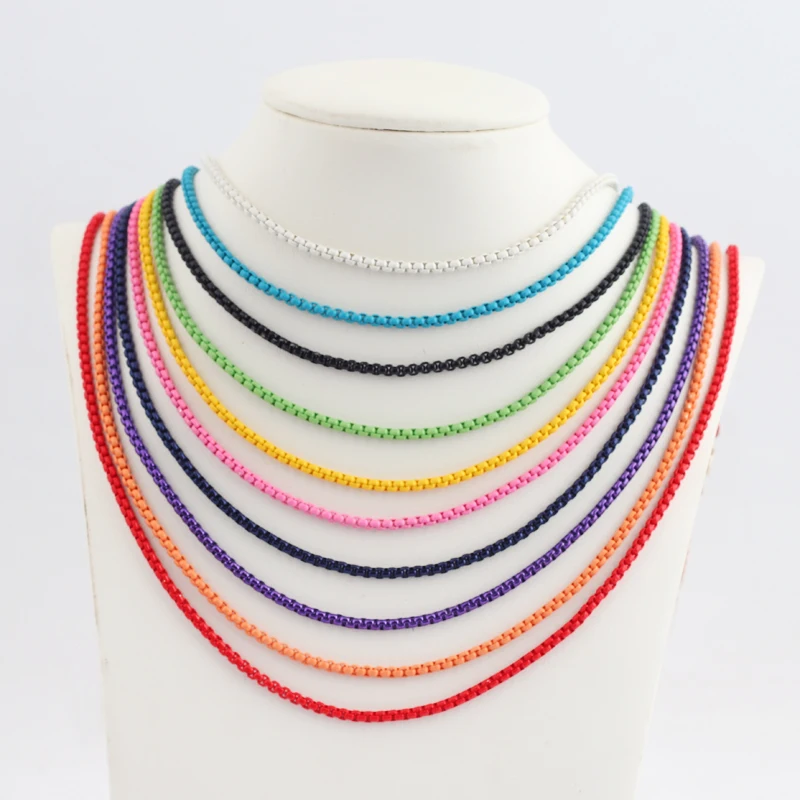 Colorful Enamelled Chain Necklace,Box Chain Choker,Enamel Pop Chain Necklaces,Minimalist Fine Jewelry collar 