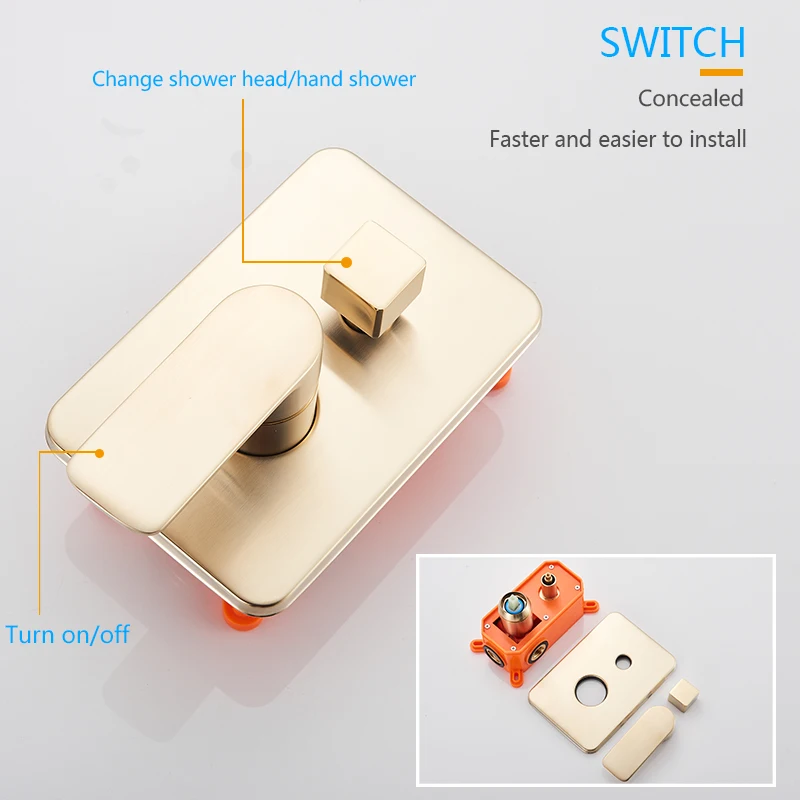 Brushed Gold Bathroom Shower Set Rainfall Shower Head Single Handle Faucet Wall Mounted Bath Mixer Water Set bathroom shower faucet set