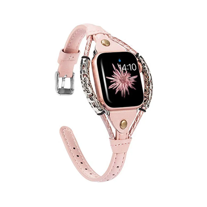 pink Ремешок для Apple Watch кожаный ремешок 44 мм 38 мм 42 мм для iWatch 5 4 3 2 1 браслет розовое золото 40 мм кожаный ремешок - Цвет ремешка: pink