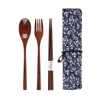 

Wooden Fork Spoon Three-Piece Suit Japanese Korea Style Travel Portable Tableware Nice Dinnerware Japanese And Korean Dishes Set