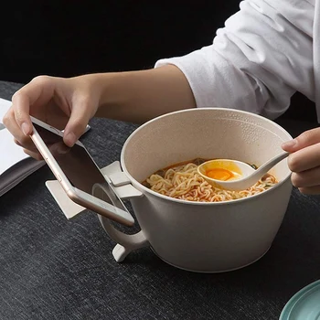 

Microwave Noodle Bowls with Lid-40 OZ Large Wheat Straw Soup Mug with Phone Holder-Microwave&Dishwasher Safe,Leak Proof,for Soup
