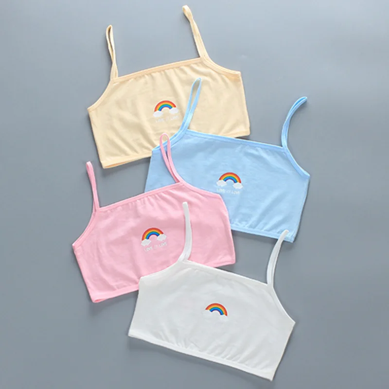 4PCS Girls Bra Underwear Children Students Pure Cotton Double Layer Solid Color 8-15 Years Old Teen Clothing | Детская одежда и