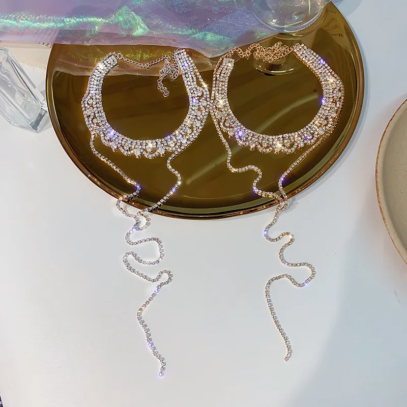 Золото Цвет Полный Стразы колье для женщин Bijoux длинные хрустальные подвески массивные ювелирные изделия вечерние подарки