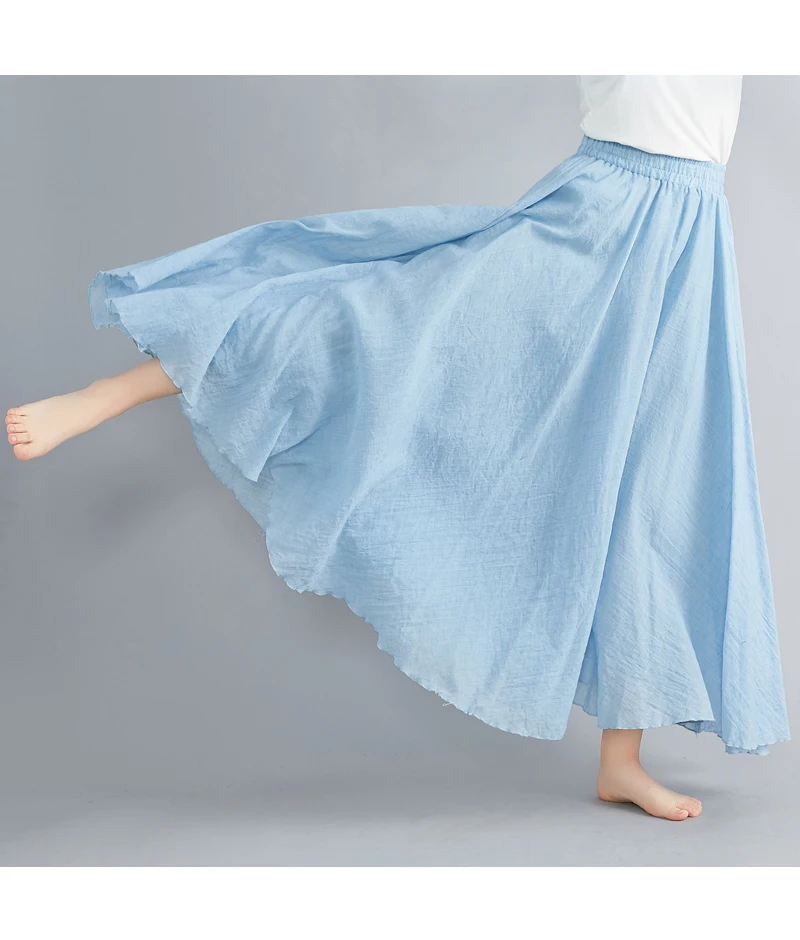 skirt top Summer skirt retro literary double-layer cotton and linen big swing skirt was thin and ruffled mid-length white skirt skater skirt