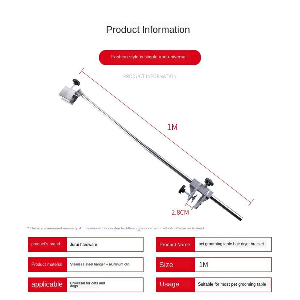 3.28ft Pet Dog Grooming Arm Support Flexible with Clamps Accessories for Cat Dog Bath