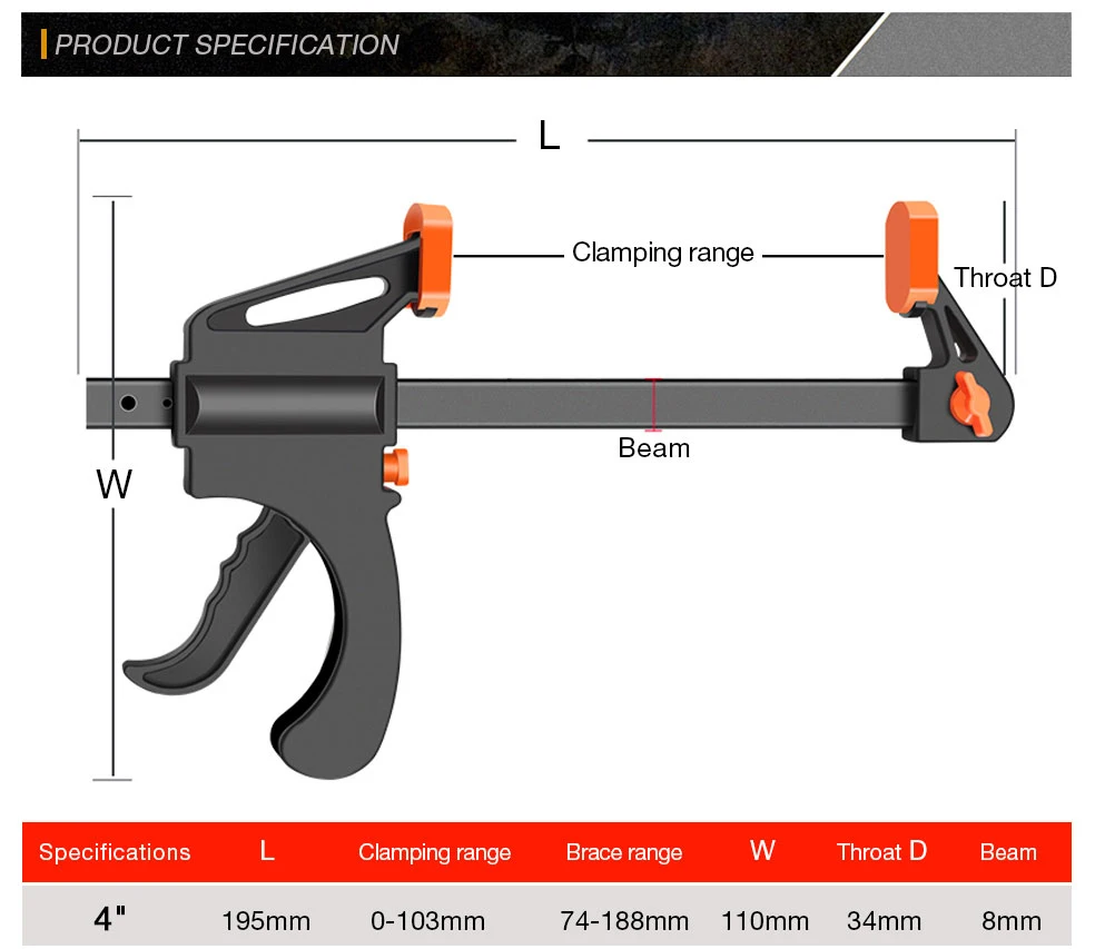DTBD 4 inch Woodworking Bar F Clamp Clip Hard Grip Quick Ratchet Release DIY Carpentry Hand Vise Tool