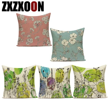 

Cotton Linen Decorative Pillows Floral Flower Pink Blue Square Sofa Cushion Cover Pillowcase for Home Decor Living Room Cojines