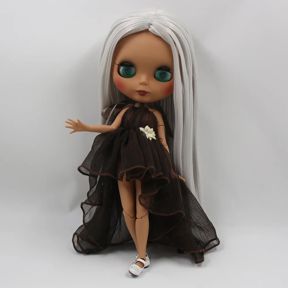 1/6 Blyth ICY DBS BJD Кукла Черная кожа матовое лицо соединение тела седые волосы. Нет. BL1003