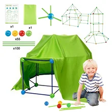

Children Fortress Construction Kit 155 Pieces Toys Bead Tent With 55 Balls And 100 Sticks Indoor Children DIY Tent Playhouse