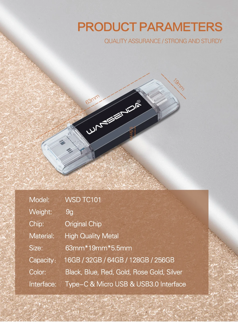USB флеш-накопитель WANSENDA TYPE C USB 3,0, флеш-накопитель для системы Android, 32 ГБ, 64 ГБ, 128 ГБ, 256 ГБ, 512 ГБ, высокоскоростной флеш-накопитель 3 в 1