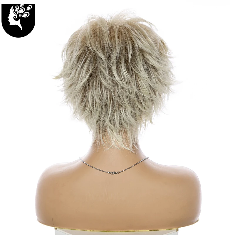 Short Blonde Straight Wave Wigs With Bangs Synthetic Natural Wavy Layered Hair For Women Heat Resistant Fiber Daily Cosplay Wigs