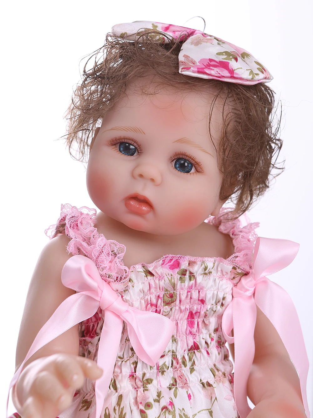 NPK 48CM bebe realistic reborn baby girl in pink flowery dress full body soft silicone Anatomically Correct