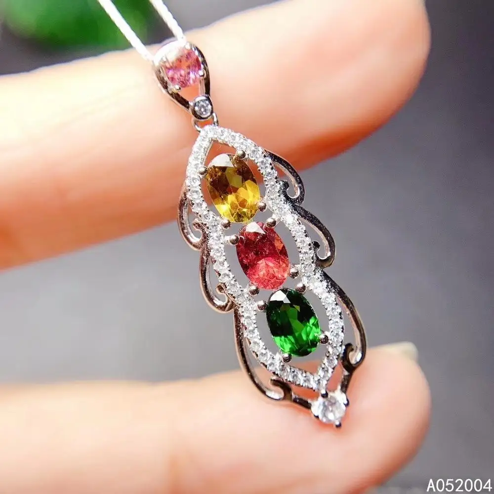 KJJEAXCMY Fine Jewelry 925 Sterling Silver Inlaid Natural Gemstone Tourmaline Female Miss Pendant Noble Support Test | Украшения и