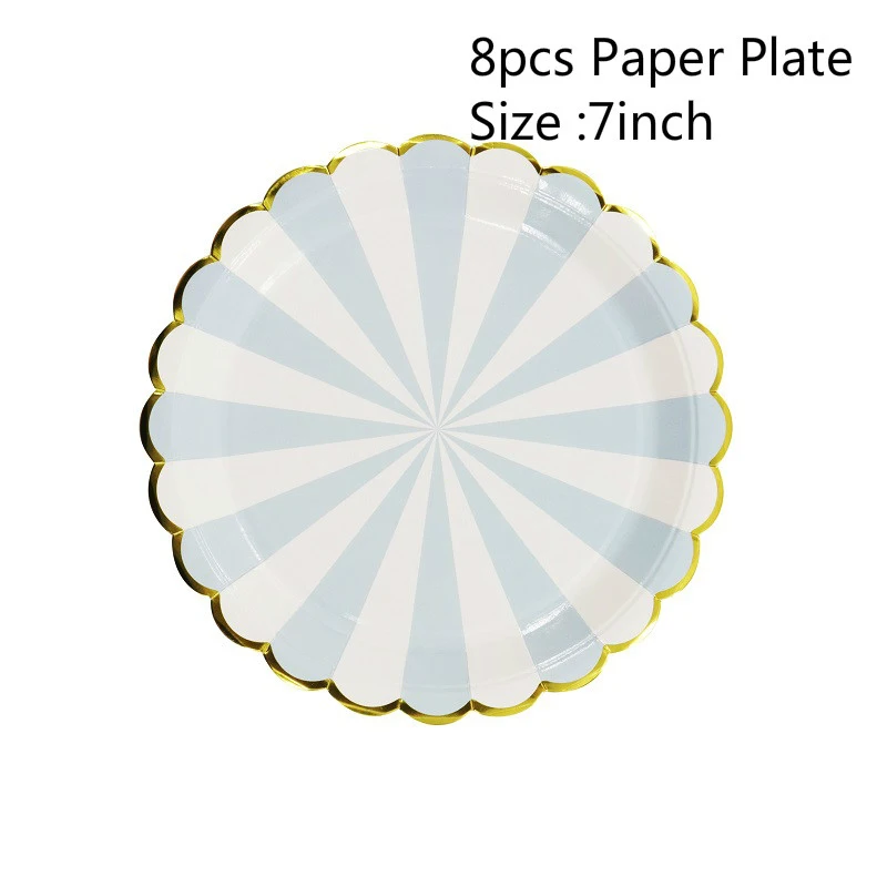 День рождения Свадебная вечеринка украшения горячего тиснения; Цвет: розовый, золотистый; Бумага полоса бумажный стаканчик, тарелка с изображением флага для детей Baby Shower мальчик девочка подарок - Цвет: 8pcs 7in blue plate