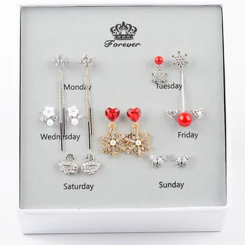 

Earrings Set S925 Silver Needle One Week Ear Stud Female Temperament Korean Net Red Earrings Jewelry