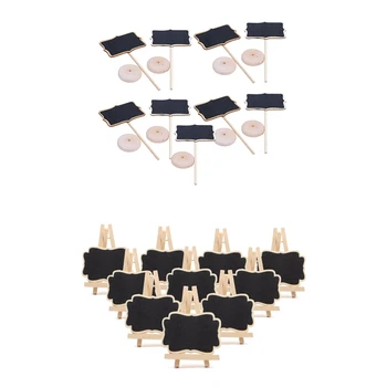 

9x MINI Small Blackboard Chalkboard Wooden Message Board Holder with Stand & 10Pcs Mini Wooden Blackboard Message Chalkboard Tab