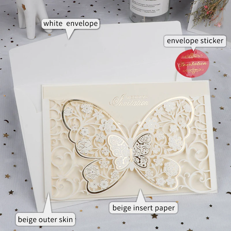 50pcs Butterfly Elegant Laser Cut Wedding Invitation Card Business Greeting Card Customized Wedding Decoration Party Supplies