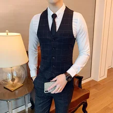 Small Suit Waistcoat Men Spring And Autumn Business Casual Vest Suit Korean-style Slim Fit Plaid Handsome Fashion Vest