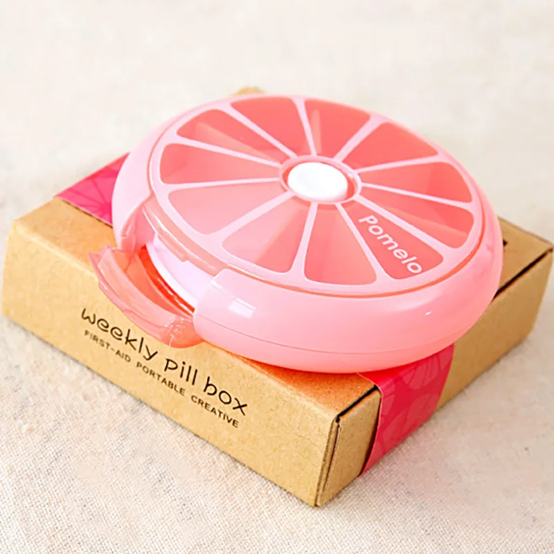Portable Weekly Pill Box Rotating Pill Case Splitter Travel Medicine Box Dispenser 7 Day Pill Container Organizer Candy color
