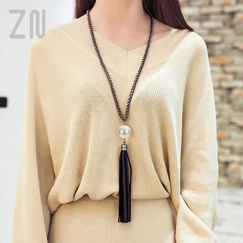 

ZN 2020 NEW Arrival Tassel Pendant Sweater Chain Long Beads Necklace For Women Girls Fashion Jewelry Gift