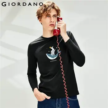 

Giordano Men Tshirts Printed In Front Ribbed Crewneck Tee Shirts 100% Cotton Long Sleeve Durable Autumn T Shirt Homme 91099984