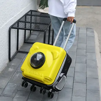 

New Style Pet Draw-bar Box Backpack Breathable Portable Pet Capsule Backpack Travel Collapsible Pet Dog Carrier With Wheel