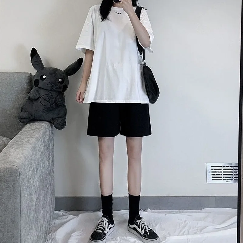 Shorts Women Black Ulzzang Trendy Ins New Arrival Summer All-match Simple Feminine Couple Unisex Leisure Trouser Popular Student