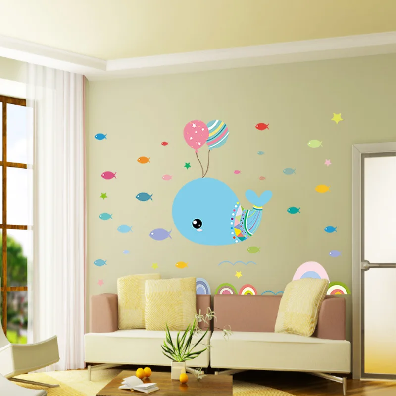 Whale Balloon Wall Cute Cartoon Wall Stickers Refridgerator Magnets Bedside Stickers Glass Stickers Cartoon Self-Adhesive Wall S