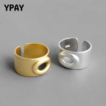 

YPAY 100% Authentic 925 Sterling Silver Open Rings for Women Korea Hollow Wide Adjustable Finger Ring Fine Jewelry Gifts YMR1045
