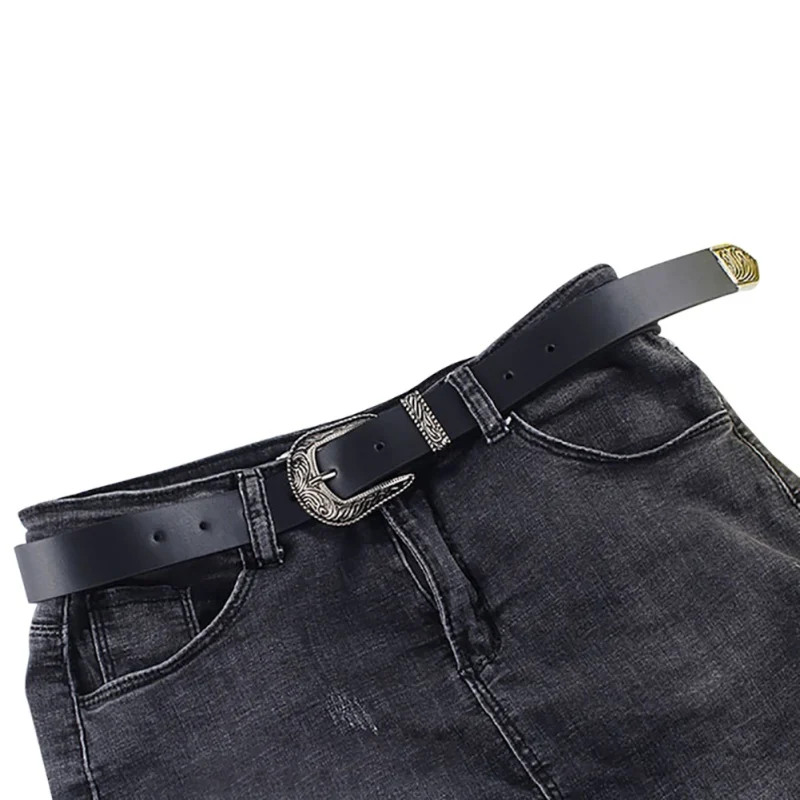 Semi-circular buckle Boho металлический Западный Ремень с двойной пряжкой унисекс для женщин и мужчин классический ремень аксессуары для платья Новинка - Цвет: Semi-circular buckle