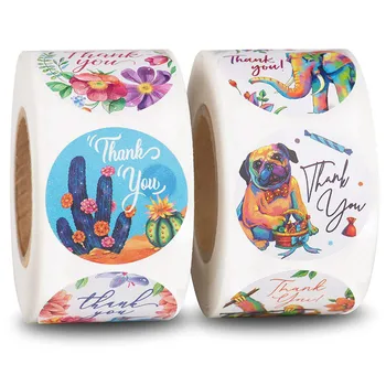 

500Pcs/Roll 8 Style Floral Thank You Stickers Round Animal seal label handmade scrapbooking Envelope stationery sticker 1inch