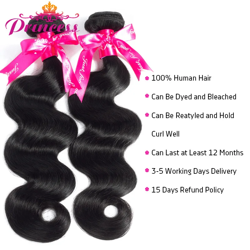 Beautiful Princess Brazilian Hair Weave Bundles Double Weft Body Wave Human Hair Bundles Natural Color Remy Hair 1/3/4 Pieces 3
