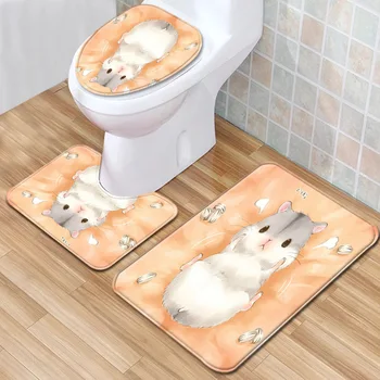 

Cartoon 3pcs Bath Mats Bathroom Carpet Set Anti-slip Toilet Rugs Shower Room Carpet Toilet Lid Cover Set