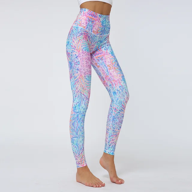 Fitness Yoga Leggings Sexy Outdoor Sport Leggings Female Ankle-length Pants Print High Waist Hip Push Up Running Women 3