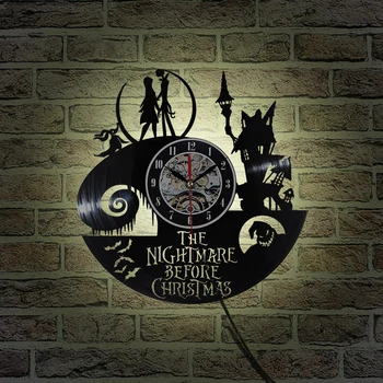 

2018 New Vinyl Record Wall Clock Modern Design Jack and Sally Clocks Wall Watch with Backlight Quartz Mechanism Home Decor