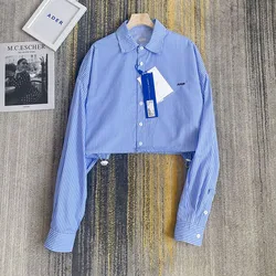 ADER – chemise courte décontractée à rayures bleues et blanches, avec cordon de serrage, Style coréen 