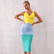 

Sesidy Summer Women Bodycon Bandage Dress 2022 Sexy V Neck Sleeveless Tank Club Dress Celebrity Evening Party Dress Vestidos