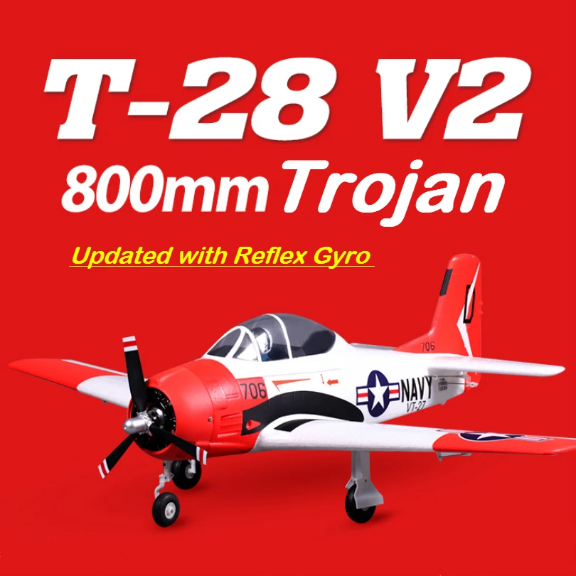 FMS 800 мм Мини T28 T-28D Троян V2 с рефлекторным гироскопом красный 4CH EPO PNP RC самолет маленький Warbird хобби модель самолета авион