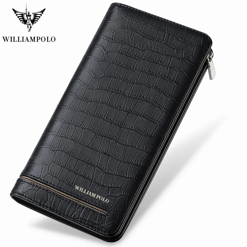 Мужской Длинный кошелек из натуральной кожи Williampolo роскошный брендовый бумажник