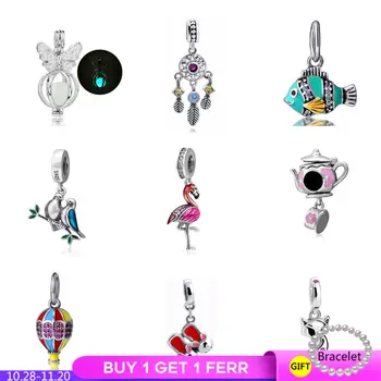 

Fits Pandora charms Bracelets Original 925 sterling silver Beads Flamingo Bird Teapot Luminous Butterfly Pendant Jewelry making