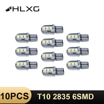 

10Pcs W5W 10-2835 6SMD Car Instrument Panel Lamp T10 LED 194 168 For Clearance Lights Auto Dome Replacement Reverse White Bulbs