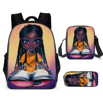 

3pcs/Set Afro girls backpack Children School Bags Black Art African Girl for Teenagers boys girls School Bagpack Kids Book Bags