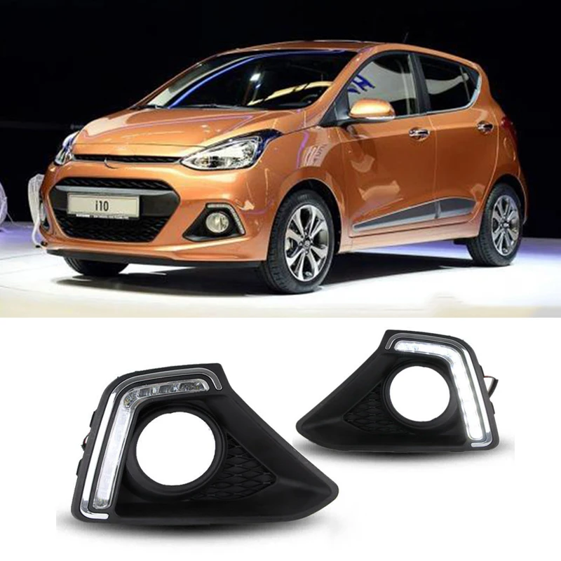 1 комплект автомобиль для hyundai GRAND I10 светодиодный DRL Габаритные огни дневного света 12V ABS колпак противотуманных фар