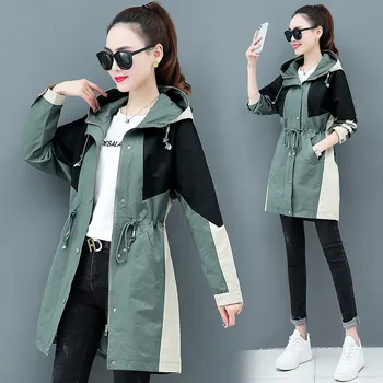 

New casual Hooded Windbreaker 2020 Spring Autumn Women's Fashion Trench Coat Girls Outerwear b106