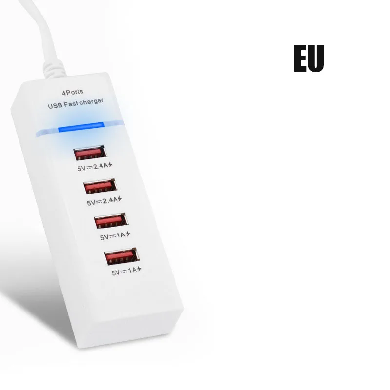 4 Порты USB для мобильных телефонов для использования во время поездок, Зарядное устройство Путешествие адаптер 5В 2.4A Быстрая зарядка для телефонов по стандартам ЕС/США штекер usb-хаб для samsung S10 - Тип штекера: white Plug EU