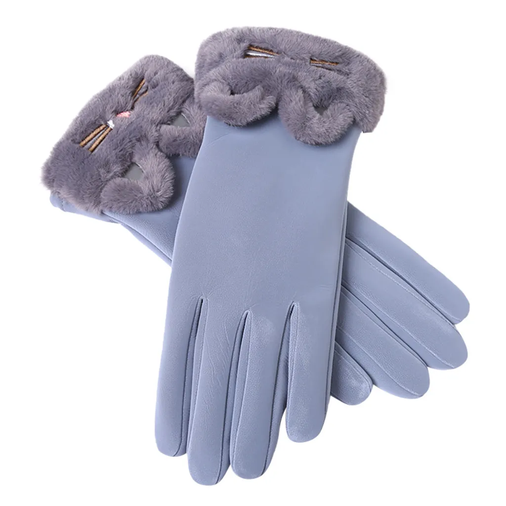 Женские милые Мультяшные кошки, ветрозащитные рукавицы с сенсорным экраном, зимние спортивные теплые модные женские толстые плюшевые перчатки для вождения, 19Oct29 - Цвет: B